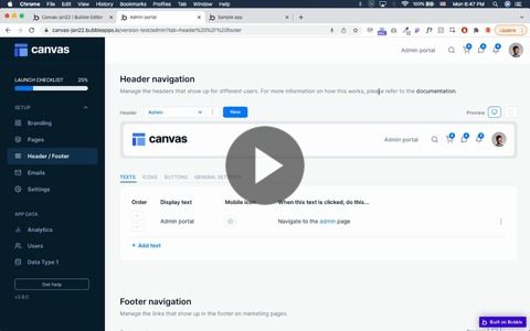 Header / Footer tab